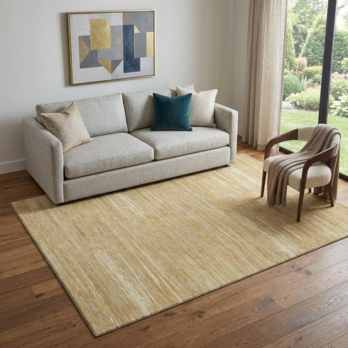 5' X 8' Gold Beige And Ivory Striped Washable Area Rug With UV Protection