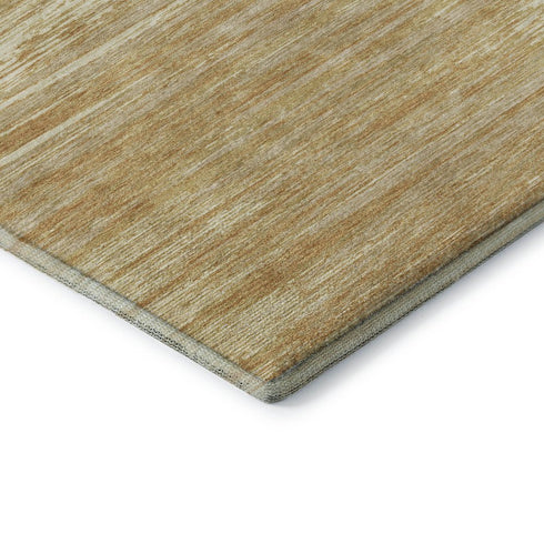 5' X 8' Gold Beige And Ivory Striped Washable Area Rug With UV Protection