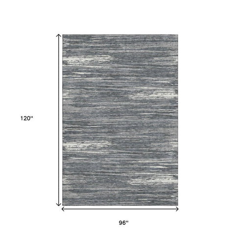 8' X 10' Gray And Ivory Striped Washable Area Rug With UV Protection