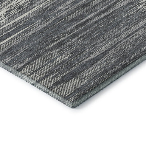 8' X 10' Gray And Ivory Striped Washable Area Rug With UV Protection