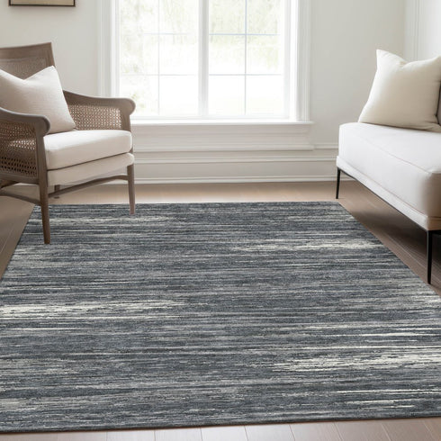 8' X 10' Gray And Ivory Striped Washable Area Rug With UV Protection