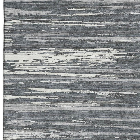 8' X 10' Gray And Ivory Striped Washable Area Rug With UV Protection