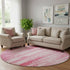 8' Pink And Ivory Striped Washable Round Rug With UV Protection