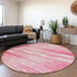 8' Pink And Ivory Striped Washable Round Rug With UV Protection