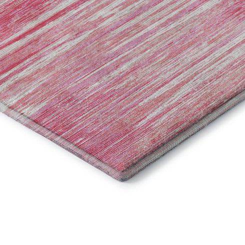 8' Pink And Ivory Striped Washable Round Rug With UV Protection