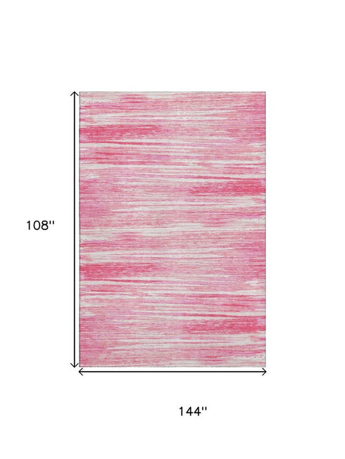 9' X 12' Pink And Ivory Striped Washable Area Rug With UV Protection