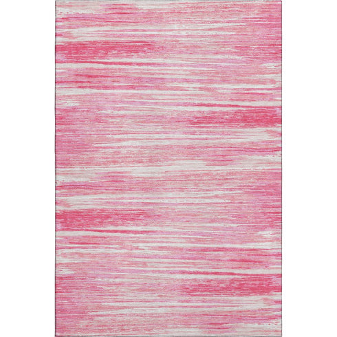 9' X 12' Pink And Ivory Striped Washable Area Rug With UV Protection