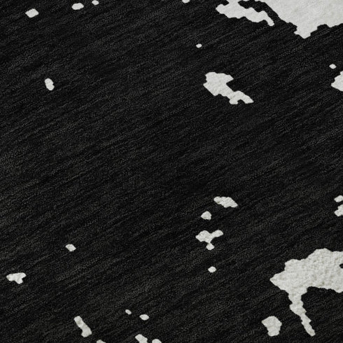 5' X 8' Black And White Abstract Washable Area Rug With UV Protection