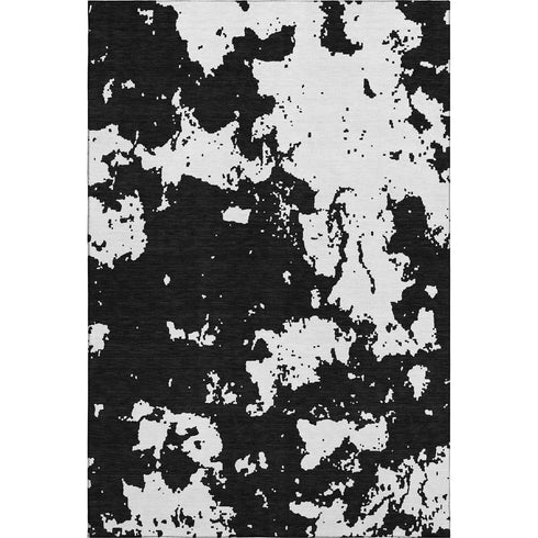 8' X 10' Black And White Abstract Washable Area Rug With UV Protection