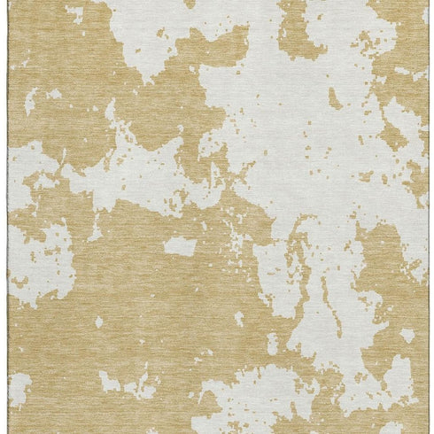 5' X 8' Gold And Beige Abstract Washable Area Rug With UV Protection