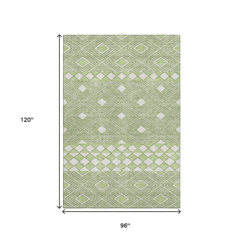 8' X 10' Artichoke Green And Ivory Geometric Washable Area Rug With UV Protection
