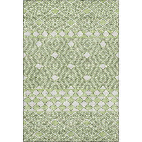 8' X 10' Artichoke Green And Ivory Geometric Washable Area Rug With UV Protection