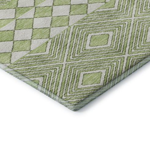8' X 10' Artichoke Green And Ivory Geometric Washable Area Rug With UV Protection