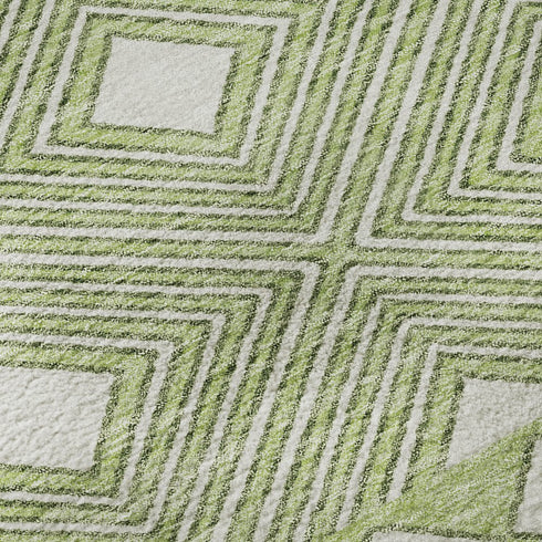 8' X 10' Artichoke Green And Ivory Geometric Washable Area Rug With UV Protection