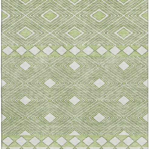 8' X 10' Artichoke Green And Ivory Geometric Washable Area Rug With UV Protection