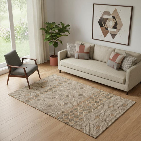5' X 8' Brown And Beige Geometric Washable Area Rug With UV Protection