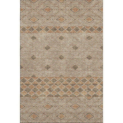 5' X 8' Brown And Beige Geometric Washable Area Rug With UV Protection