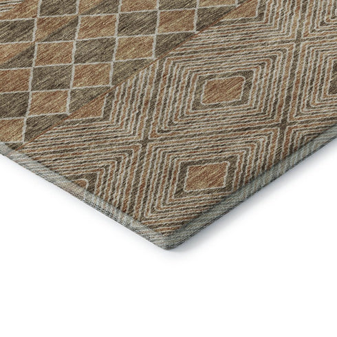5' X 8' Brown And Beige Geometric Washable Area Rug With UV Protection