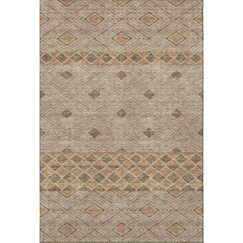 5' X 8' Brown And Beige Geometric Washable Area Rug With UV Protection