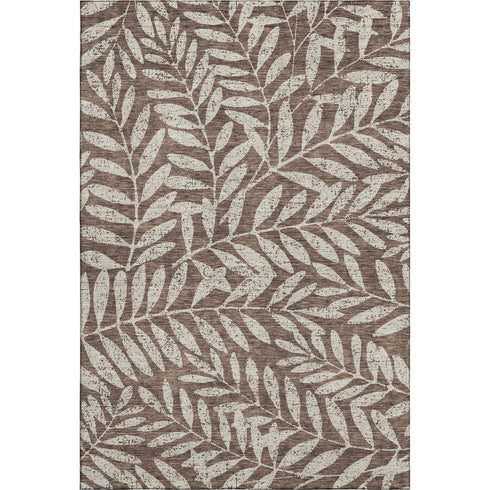 5' X 8' Brown And Beige Floral Washable Area Rug With UV Protection