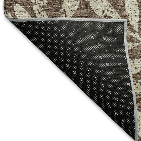 5' X 8' Brown And Beige Floral Washable Area Rug With UV Protection