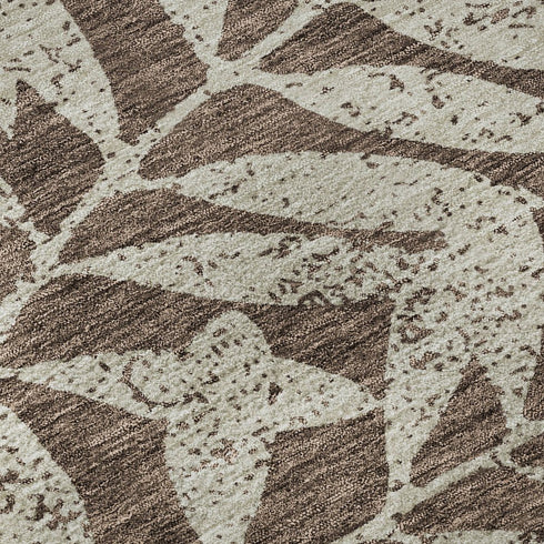 5' X 8' Brown And Beige Floral Washable Area Rug With UV Protection