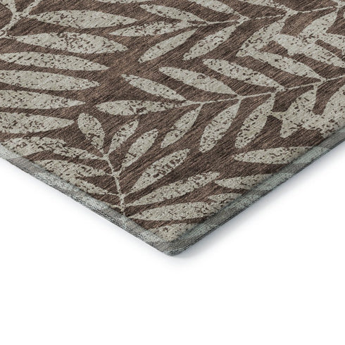 8' X 10' Brown And Beige Floral Washable Area Rug With UV Protection