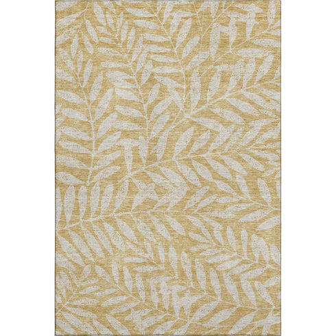 5' X 8' Gold And Ivory Floral Washable Area Rug With UV Protection