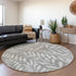 8' Gray And Silver Floral Washable Round Rug With UV Protection
