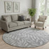 8' Gray And Silver Floral Washable Round Rug With UV Protection