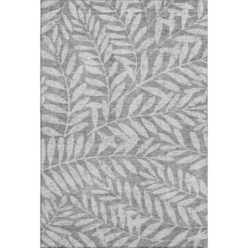 8' X 10' Gray And Silver Floral Washable Area Rug With UV Protection
