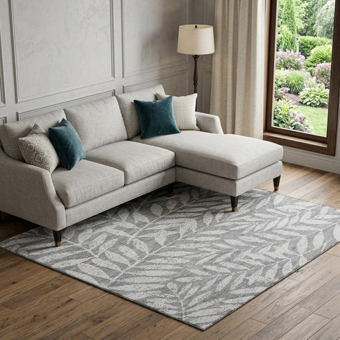 8' X 10' Gray And Silver Floral Washable Area Rug With UV Protection