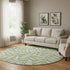 8' Green And Beige Floral Washable Round Rug With UV Protection