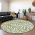 8' Green And Beige Floral Washable Round Rug With UV Protection