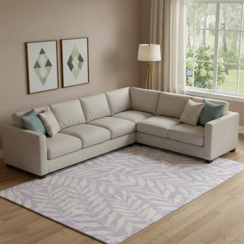 9' X 12' Lavender And Ivory Floral Washable Area Rug With UV Protection