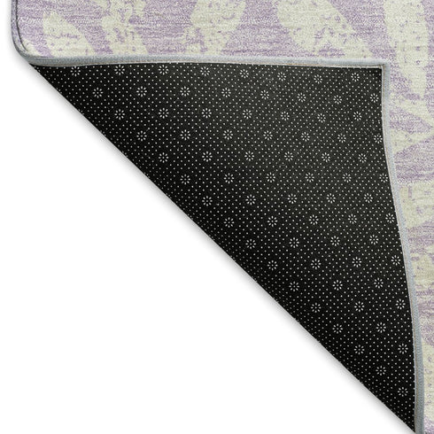 9' X 12' Lavender And Ivory Floral Washable Area Rug With UV Protection