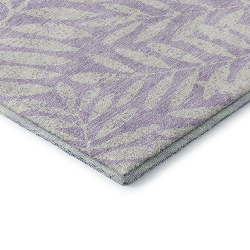 9' X 12' Lavender And Ivory Floral Washable Area Rug With UV Protection