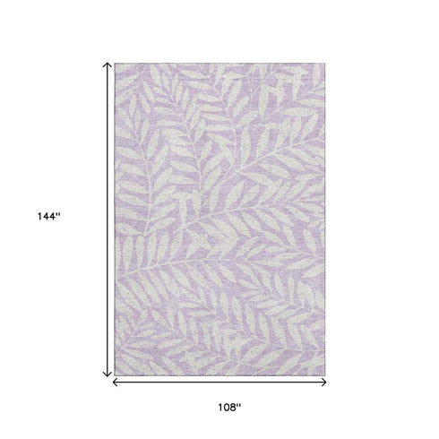 9' X 12' Lavender And Ivory Floral Washable Area Rug With UV Protection