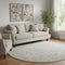 8' Taupe And Beige Floral Washable Round Rug With UV Protection