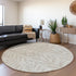 8' Taupe And Beige Floral Washable Round Rug With UV Protection
