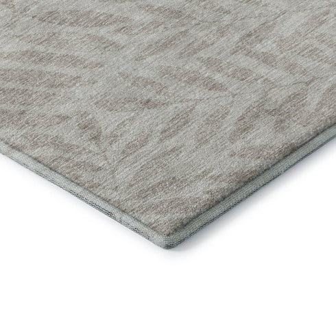 8' Taupe And Beige Floral Washable Round Rug With UV Protection