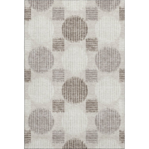 5' X 8' Beige Ivory And Taupe Geometric Washable Area Rug With UV Protection