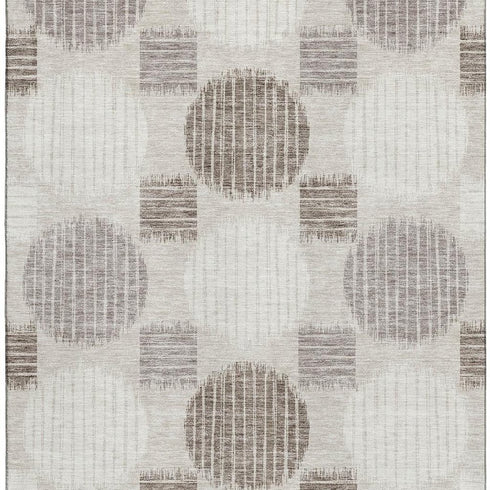 5' X 8' Beige Ivory And Taupe Geometric Washable Area Rug With UV Protection