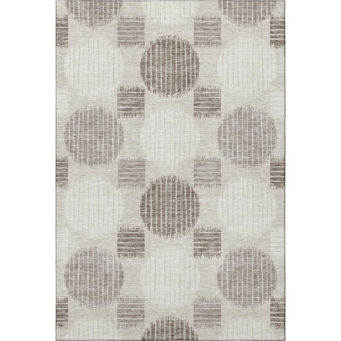 5' X 8' Beige Ivory And Taupe Geometric Washable Area Rug With UV Protection