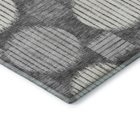 5' X 8' Charcoal And Ivory Geometric Washable Area Rug With UV Protection