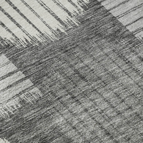 5' X 8' Charcoal And Ivory Geometric Washable Area Rug With UV Protection
