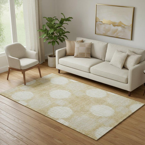 5' X 8' Gold And Ivory Geometric Washable Area Rug With UV Protection
