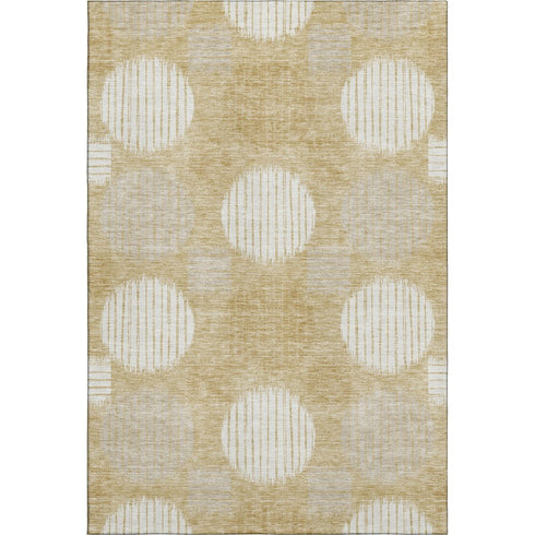 5' X 8' Gold And Ivory Geometric Washable Area Rug With UV Protection