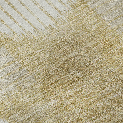5' X 8' Gold And Ivory Geometric Washable Area Rug With UV Protection