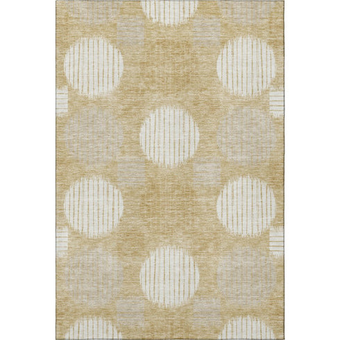 5' X 8' Gold And Ivory Geometric Washable Area Rug With UV Protection